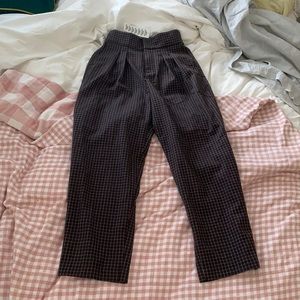 UO Brown Checkered Pleated Wide Leg Trouser